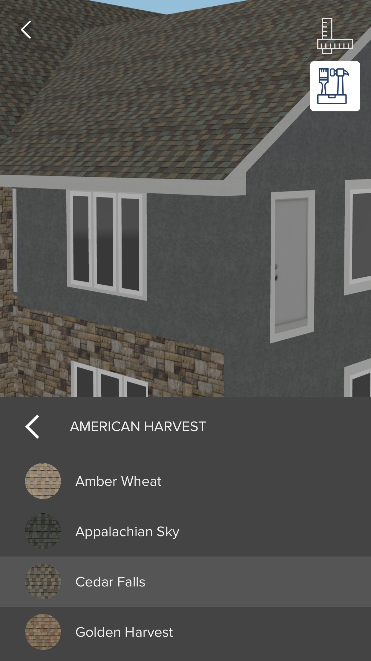 This is a image from GAF Website demonstrating what the color American Harvest will look like on the home. 
