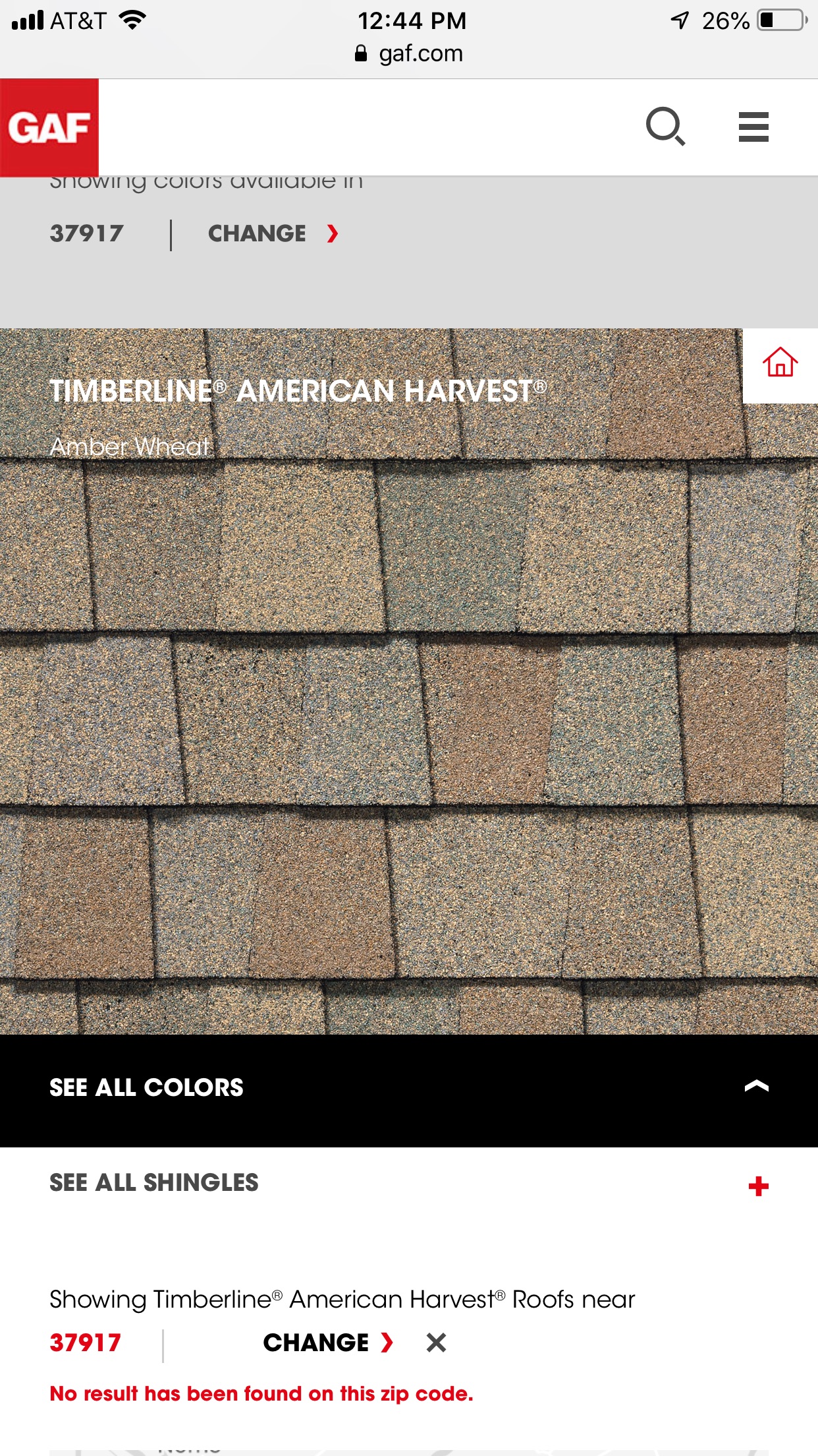 This is an image from GAF website showing the color American Harvest. 