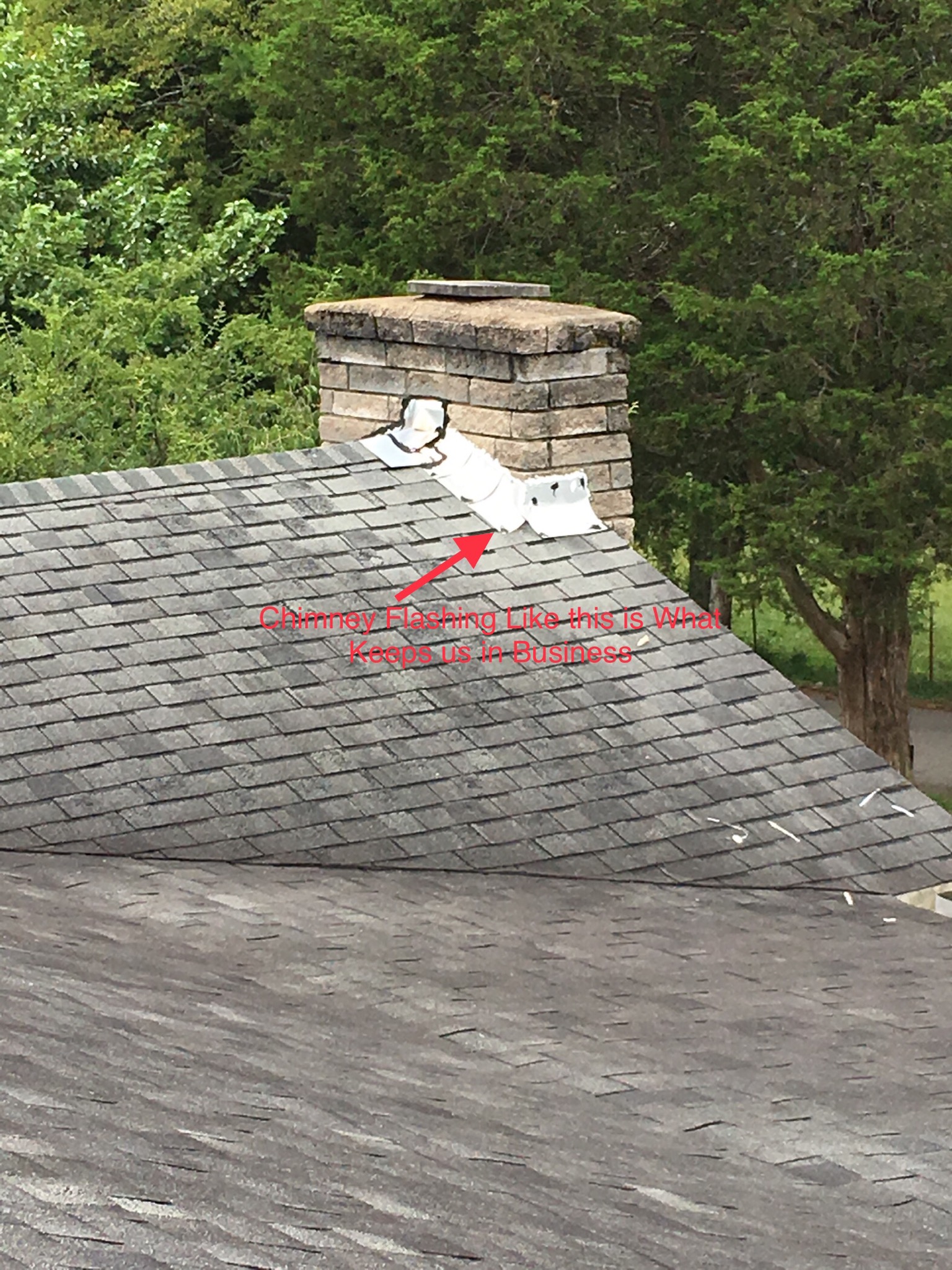 This is a view of chimney flashing that is not recommended.