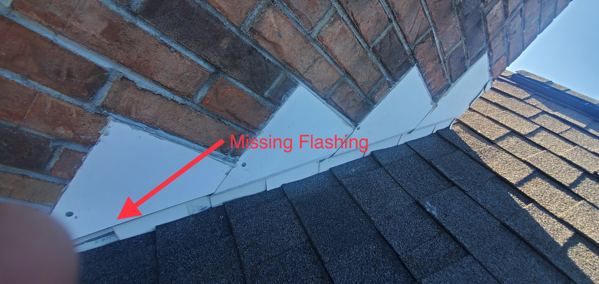 This is a picture of missing flashing on this chimney