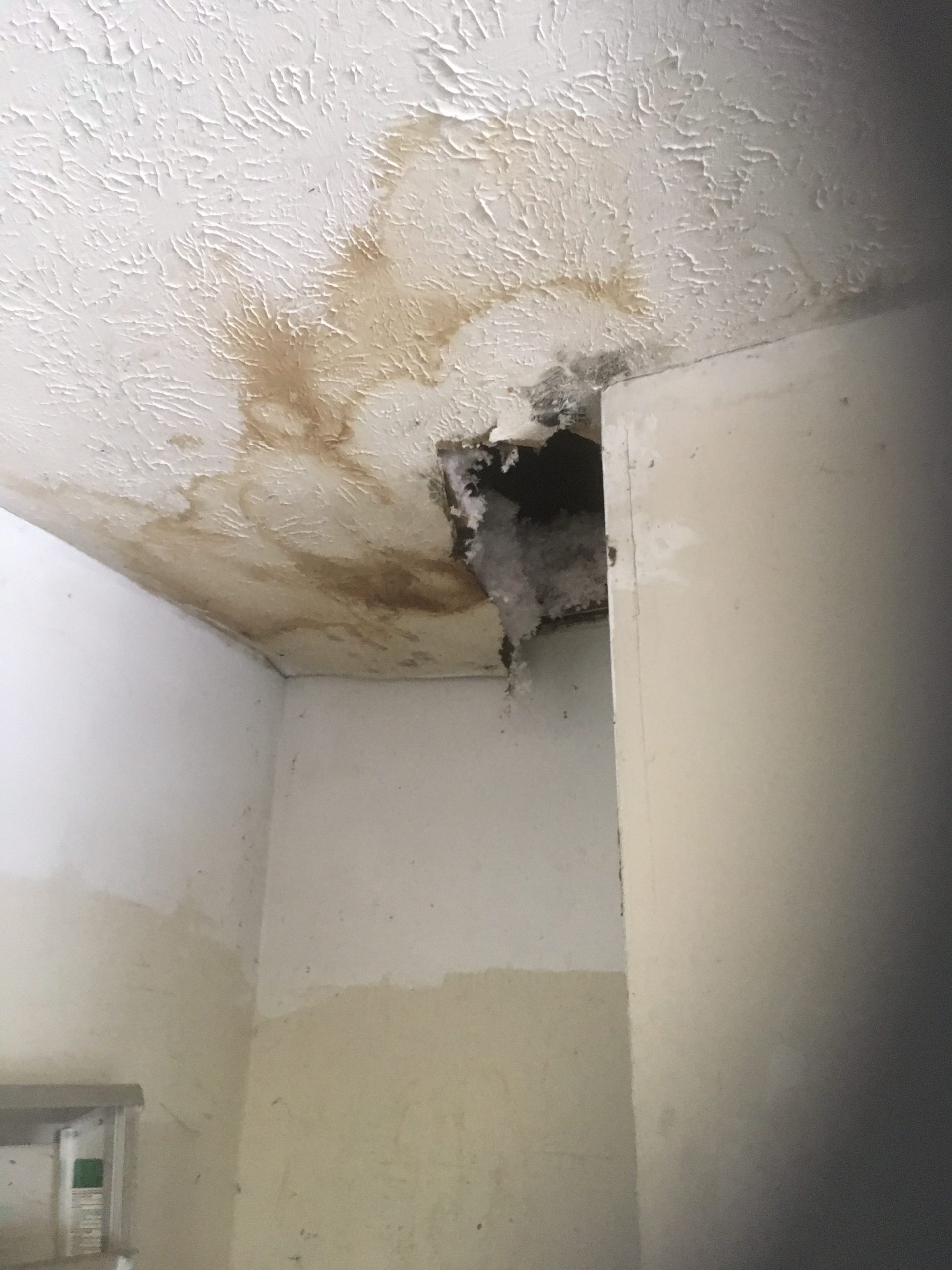 ceiling stained and hole in drywall caused by a roof leak in knoxville tn