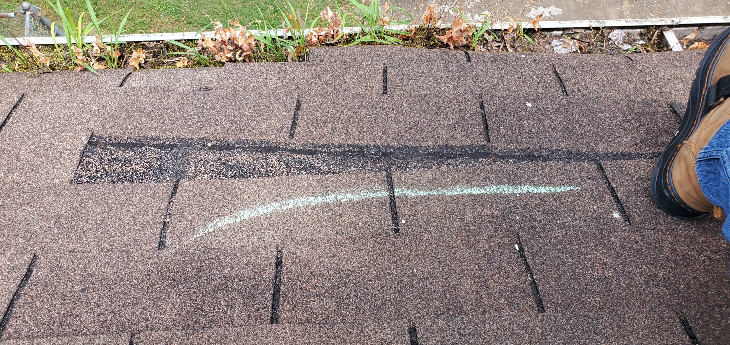 a picture of a hickory colored shingle that is wind damaged in knoxville tn