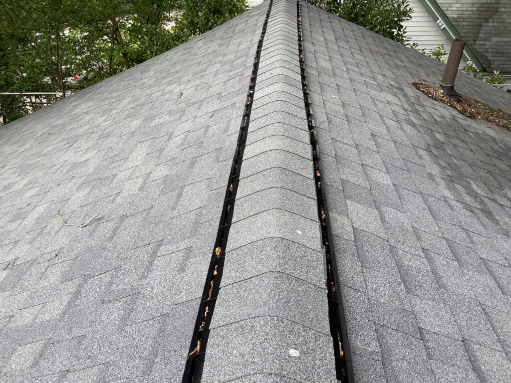 this is a picture of brand new ridge vents that litespeed construction installed on a roof in knoxville tn