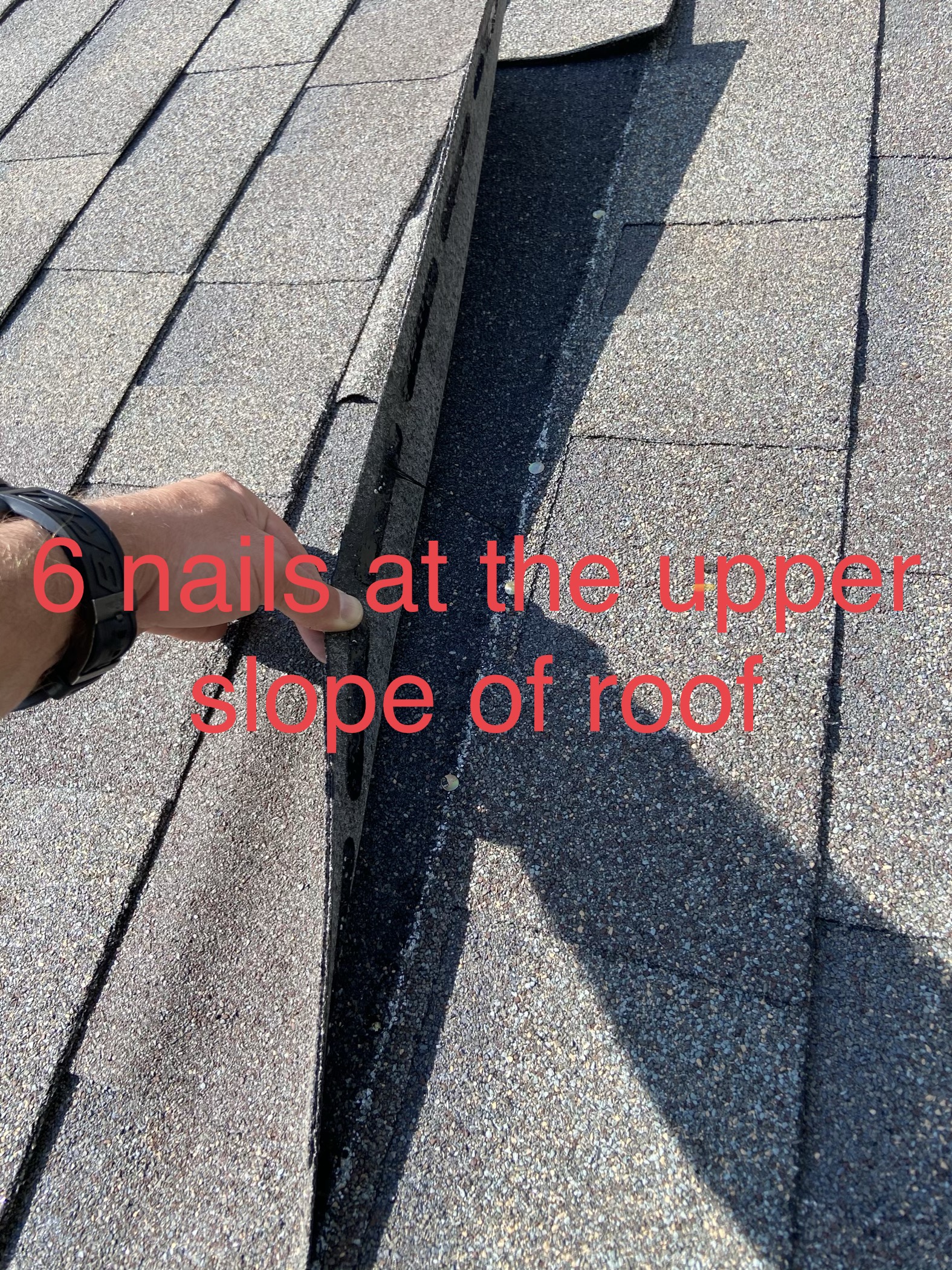 we used a 6 nail pattern on the steeper portion of this roof