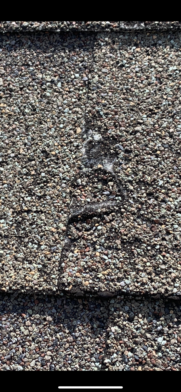 Hail damage on architectural dimensional shingles