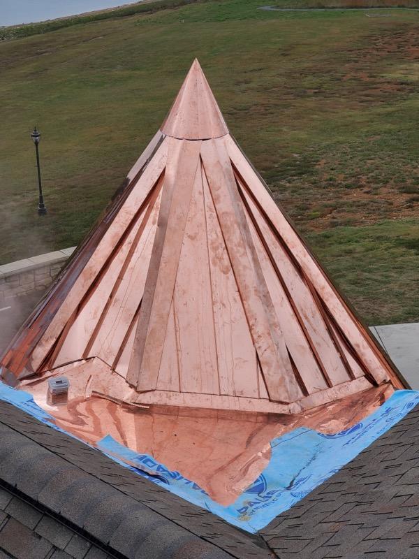 this is the after photo of the of a beautiful copper standing seam roof on a cupola in sharps chapel tn