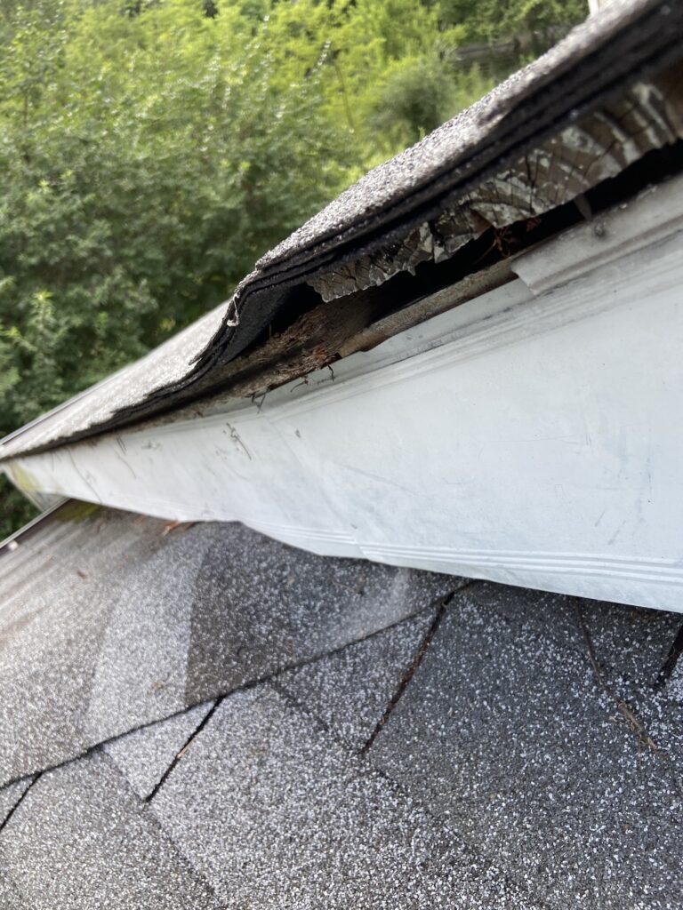 this photo also shows deck boards pulling up or the roof line falling down and separating from the deck boards