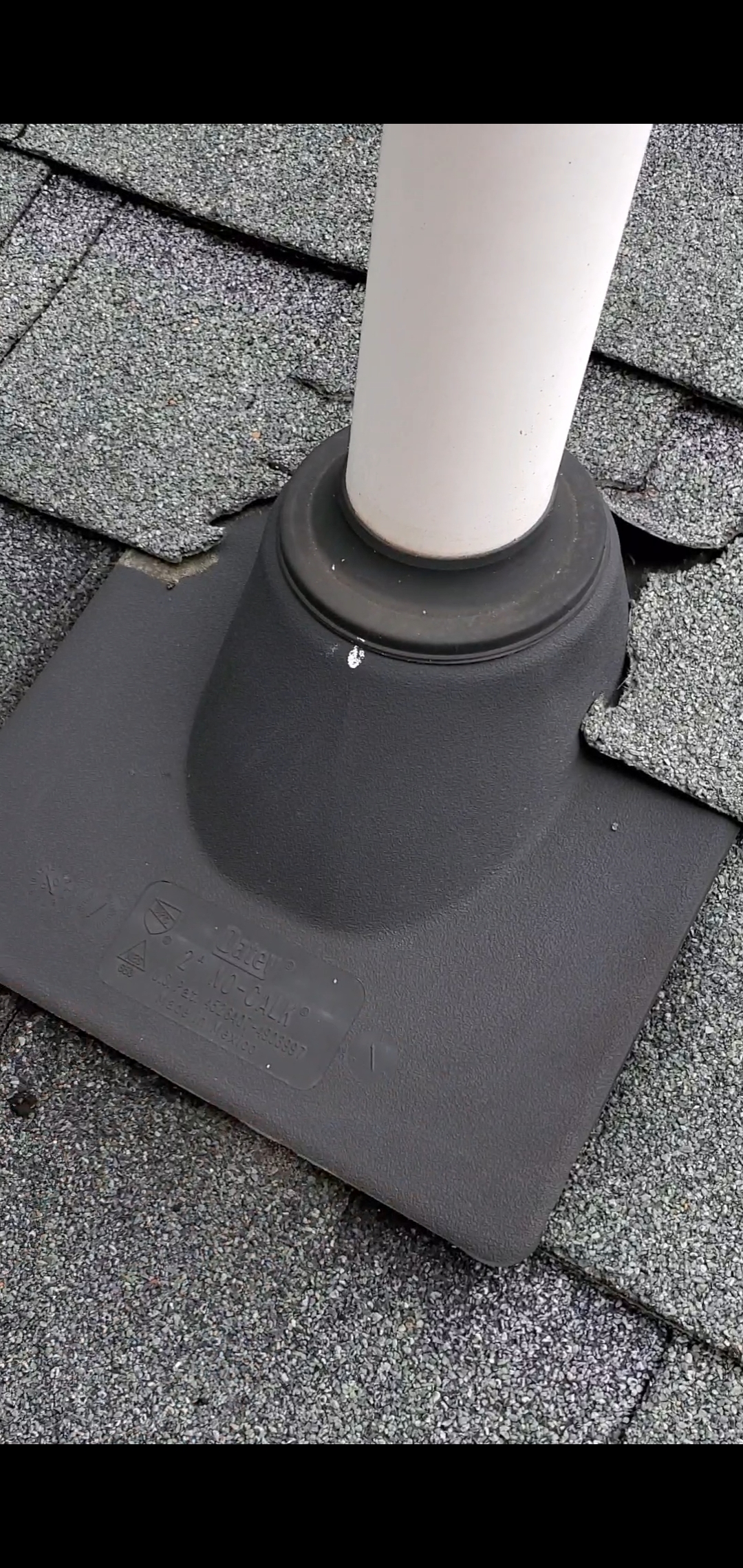 This is a picture of a pipe boot and the pipe coming out of the roof