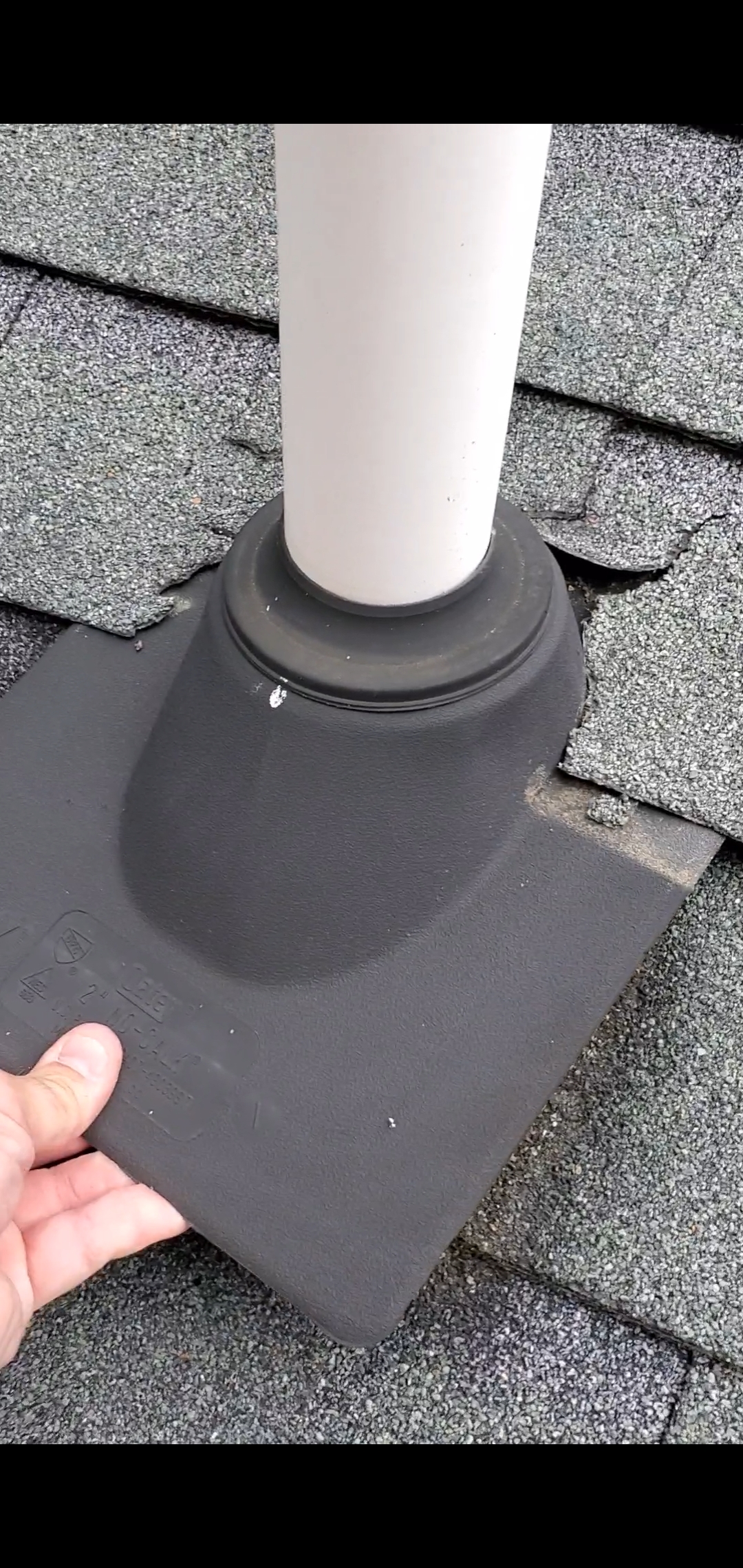 This is a picture of a pipe boot and the pipe coming out of the roof 