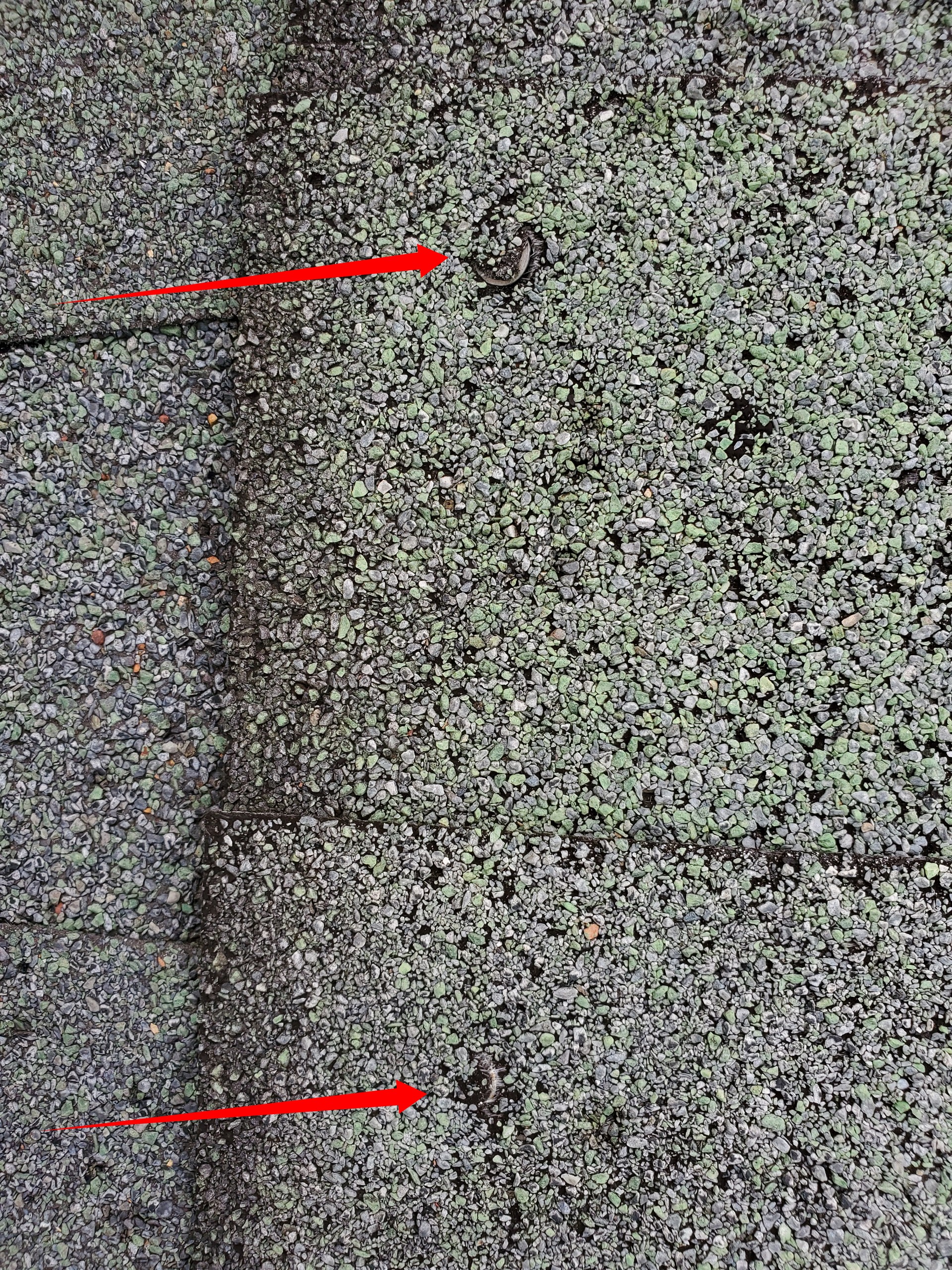 This is a picture of a nail pulling out of a shingle 