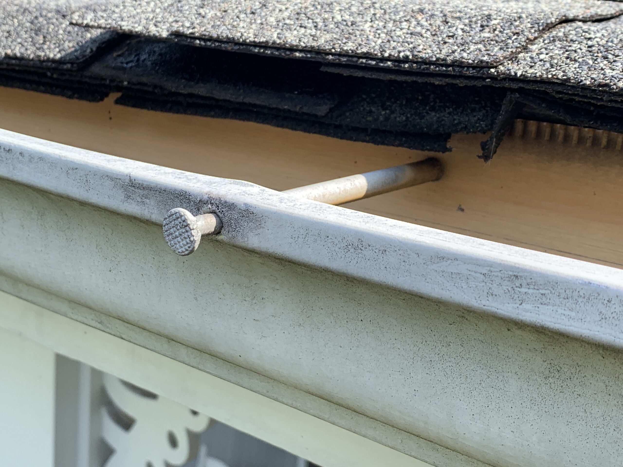 These old style gutters with spikes showed signs of age and where. They leak from the joints and miters and appear to have had some impacts and are discolored