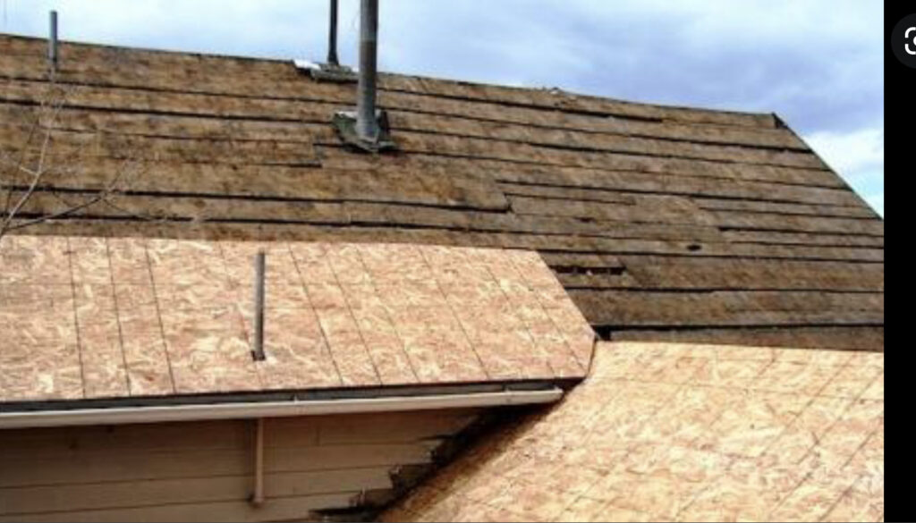this image is of a roof deck that has slat boards and osb