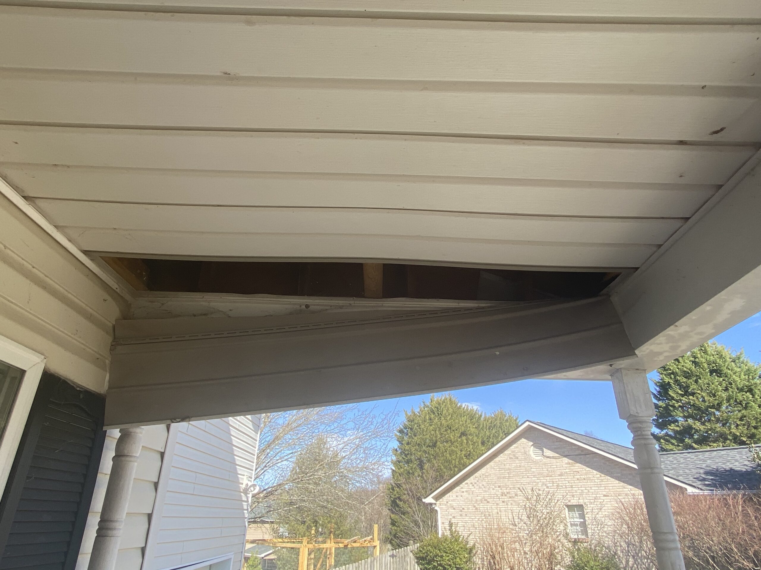 This is a four foot section of soffit that has fallen on the front porch