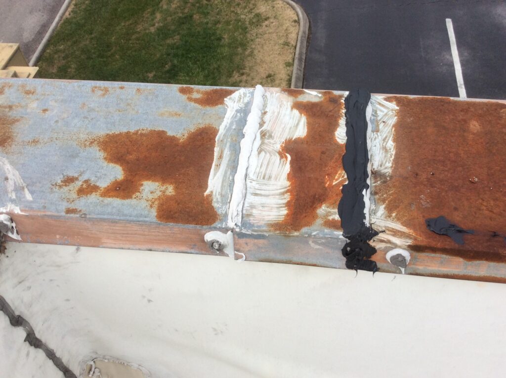 This is a view of rusted metal on a commercial roof. 