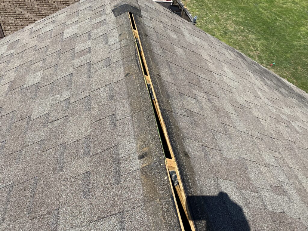 Old Ridge Vent Gets Replaced With New GAF Ridge Vent Litespeed