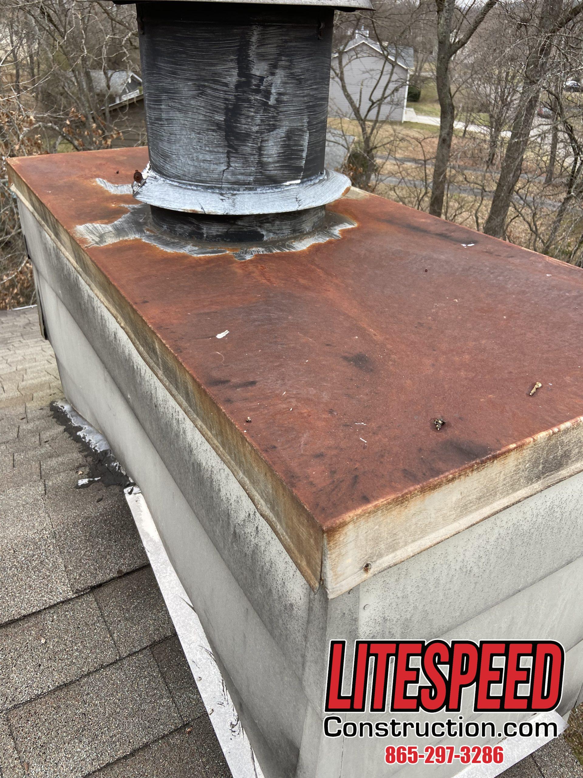 Roof inspection in west Knoxville TN show chimney flashing problems