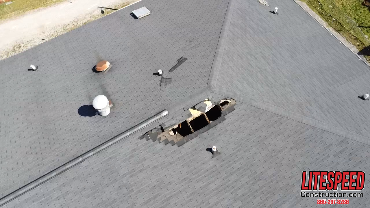 This is the picture of Hole in a roof causing leaks