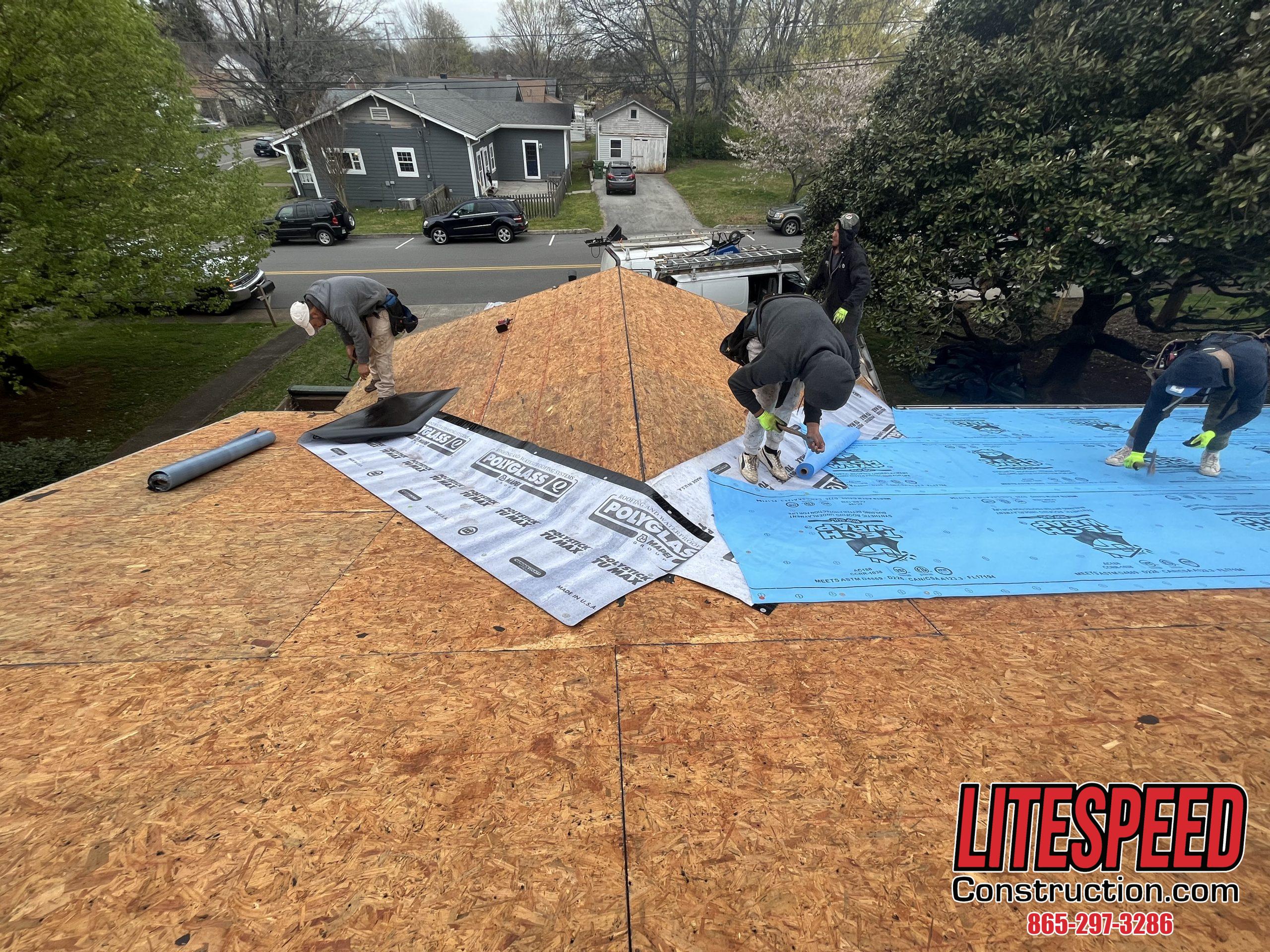 This is a picture of synthetic underlayement and ice and water shield on a roof