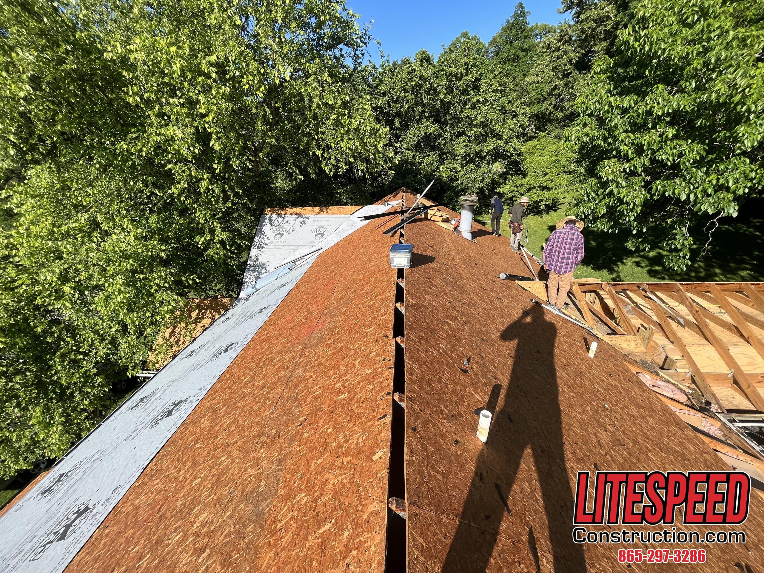 new OSB boards installed on roof, roof decking installation, OSB roof replacement, roofing contractor for OSB installation, professional roof decking services, residential roof repair with OSB, affordable OSB board installation, roof inspection and decking replacement, durable OSB roof boards, roof maintenance with new decking, OSB board roof repair services, commercial roof decking installation