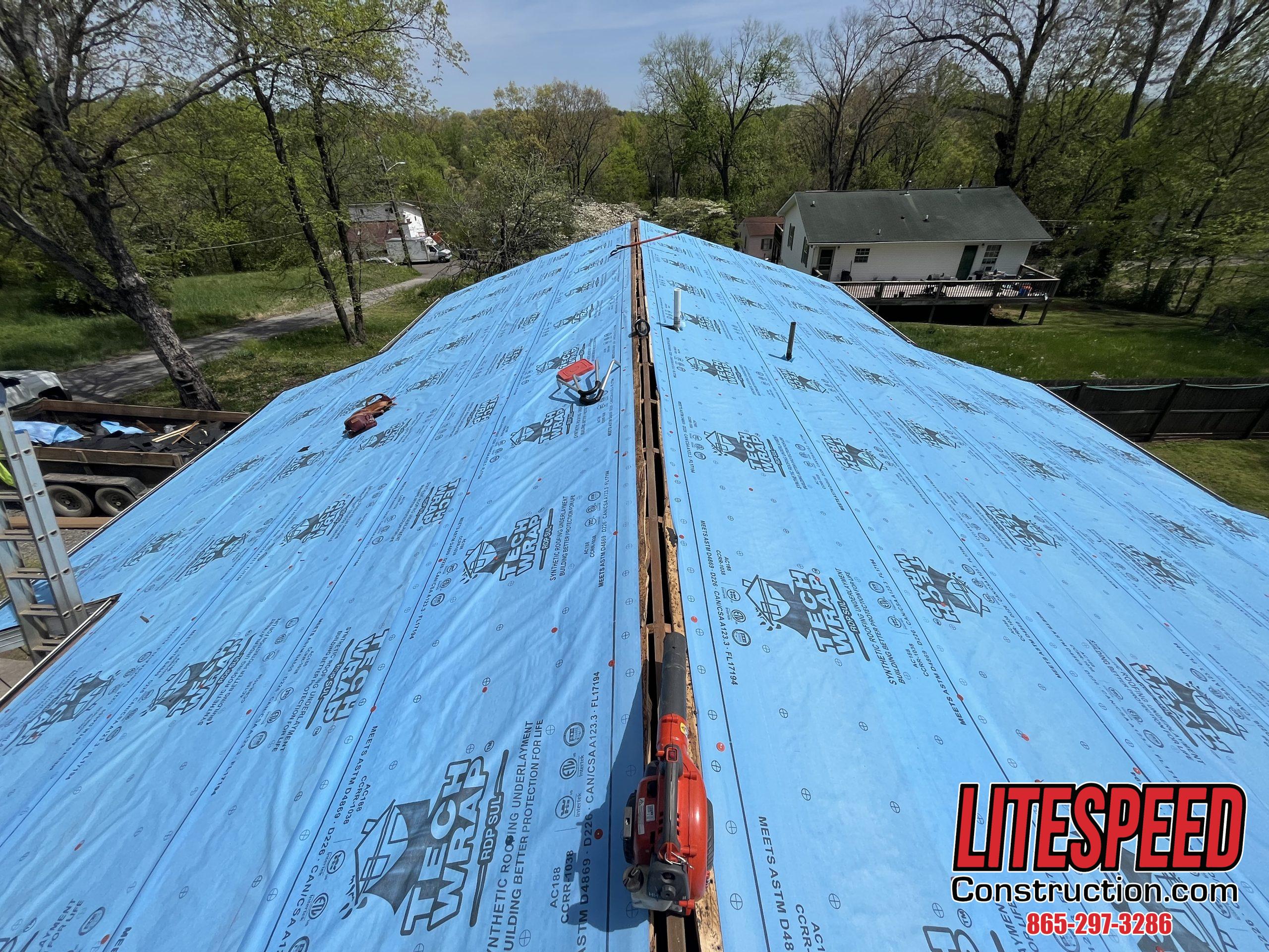 This is a picture of a roof with synthetic underlayment