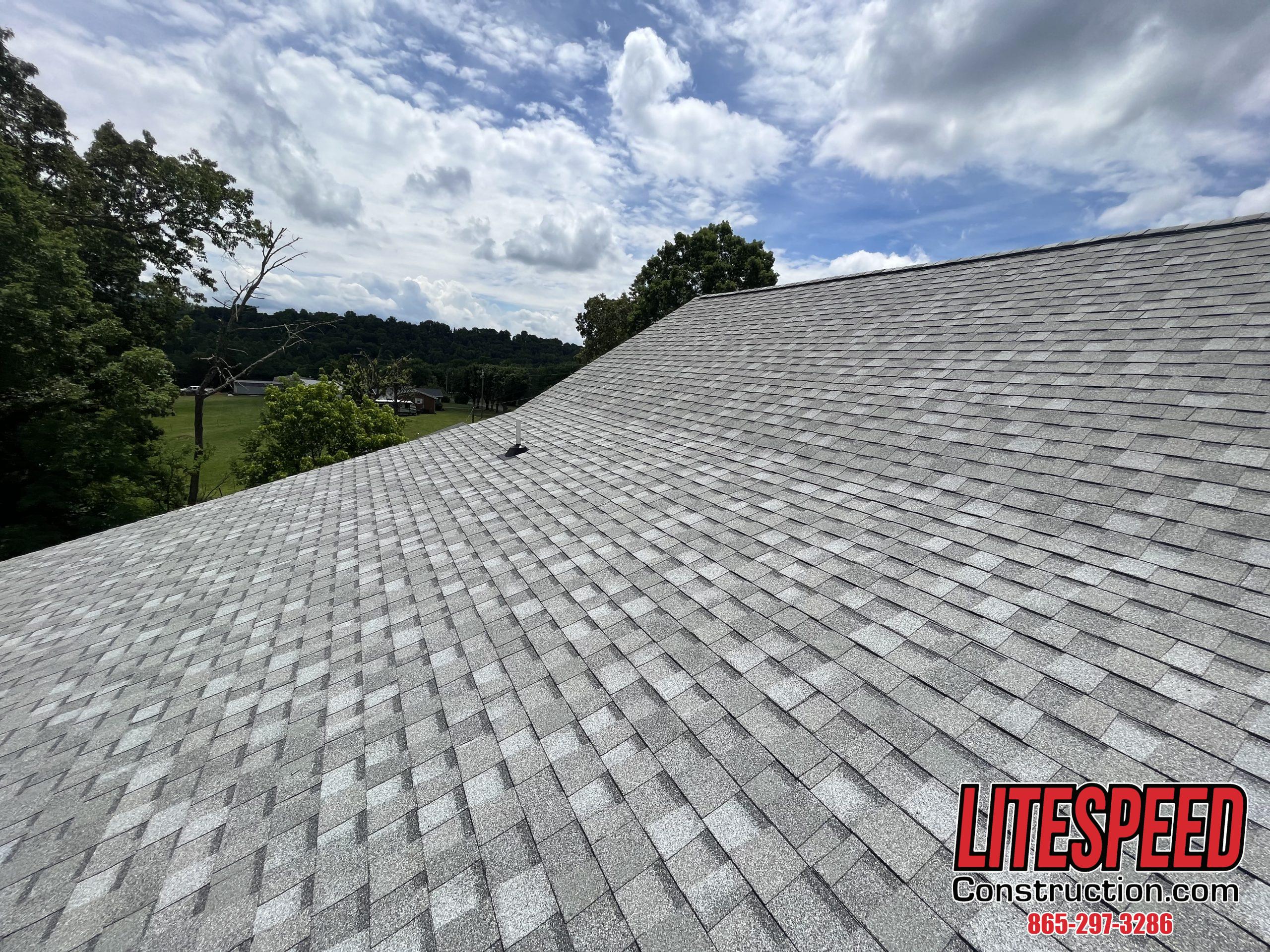 This is a picture of a light gray shingle roof