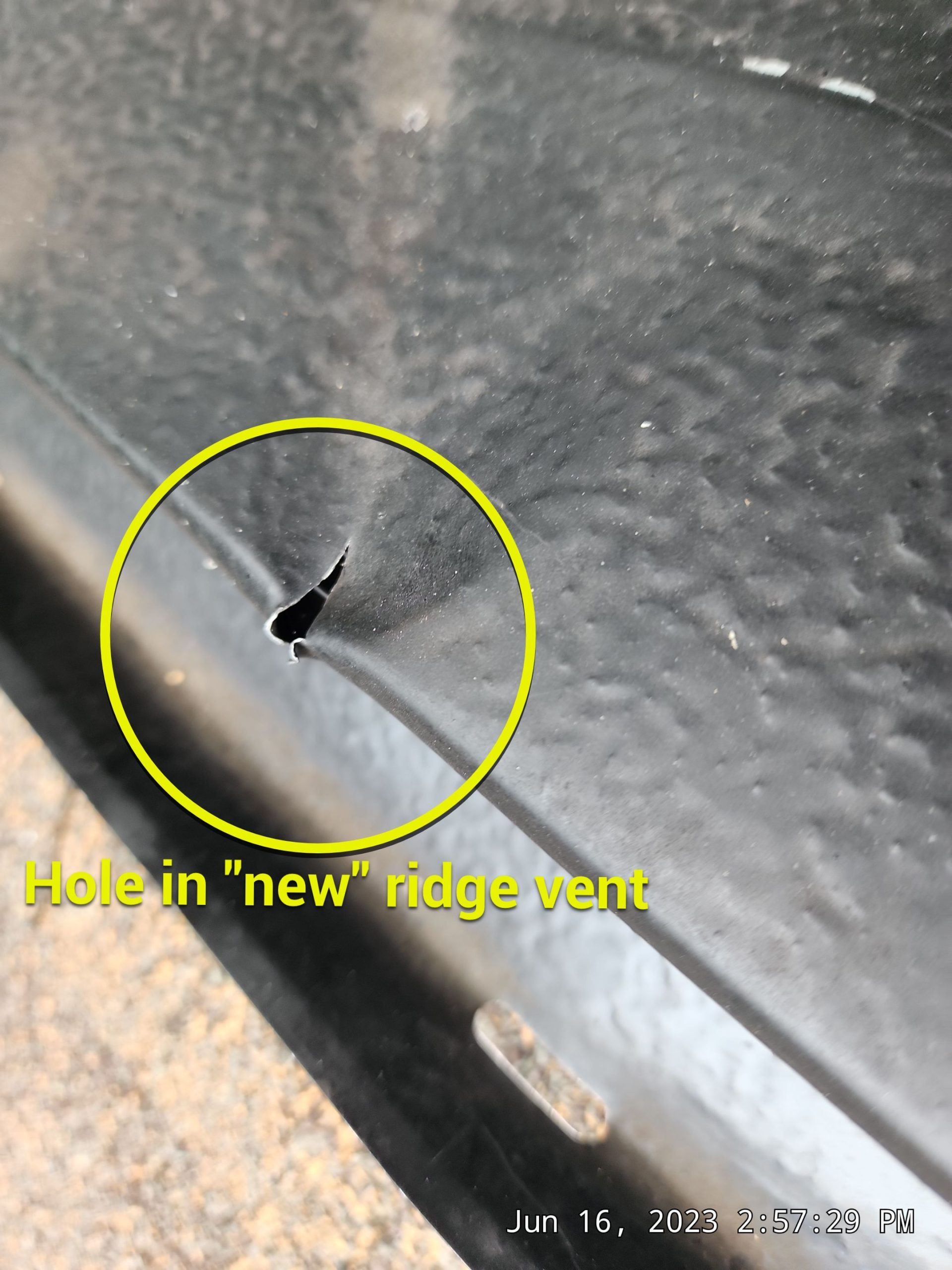 Hole in ridge vent