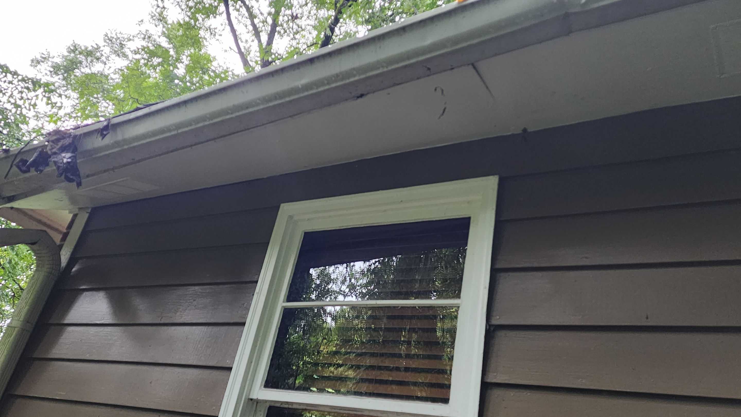 Damage to roof, gutters, and downspouts
