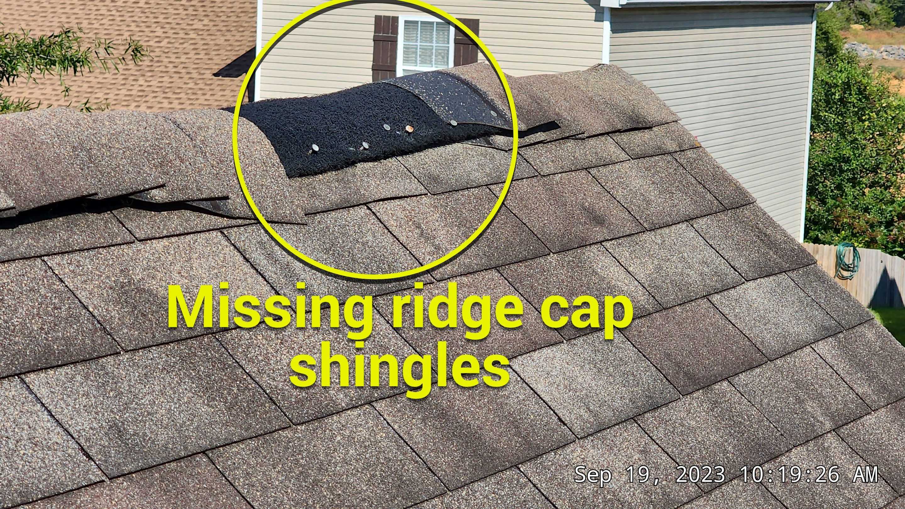 Missing ridge cap shingles