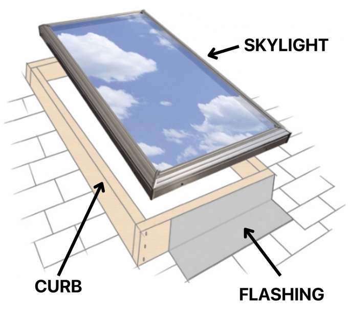 Image showing proper flashing installation of curb-mounted skylight.