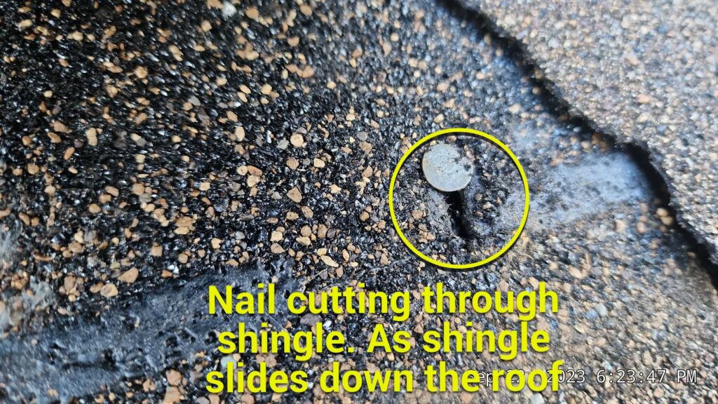 Shingles sliding down roof causing nails to rip through