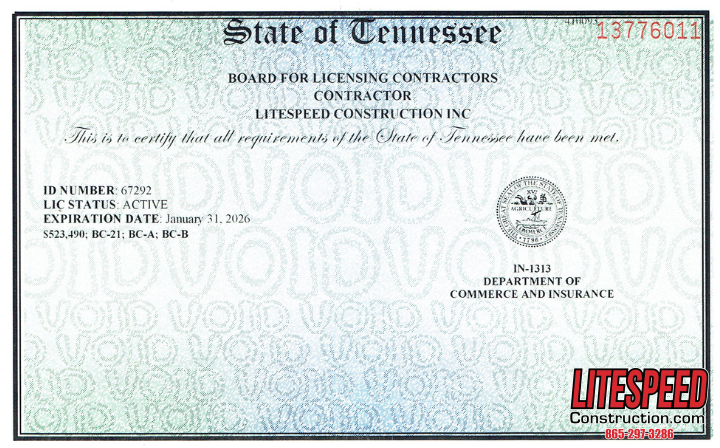 state of tennessee board for licensing contractors contractor license