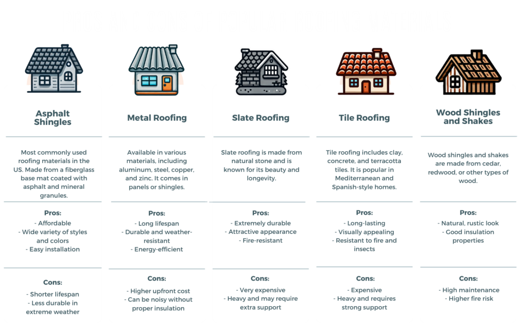 Roofing materials, Asphalt shingles, Metal roofing, Slate roofing, Tile roofing, Wood shingles, Roof durability, Roofing cost, Roofing aesthetics, Roof maintenance, Roofing longevity, Energy-efficient roofing, Eco-friendly roofing, Weather-resistant roofing, Knoxville roofing options