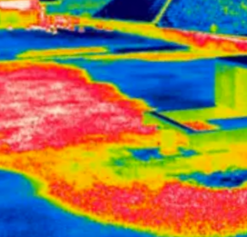 infrared image of roof, commercial roof with trapped water