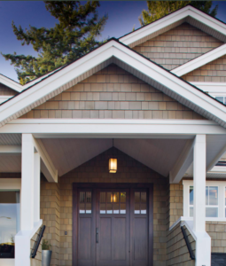 An elegant gable porch roof.