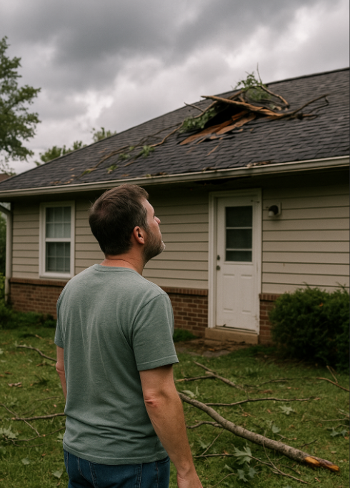 Identify Roof Storm Damage, storm damaged roof inspection, roof storm inspection tips, hail damage roof signs, ground level roof inspection, Knoxville roofing experts, roof damage from wind, emergency roof repair Knoxville, post-storm roof inspection guide, signs of roof damage after storm, professional roof inspection Knoxville, shingle storm damage, roof granule loss signs, roofing company Knoxville TN, storm damage roofing repair, insurance roof claims Knoxville
