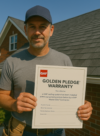 GAF Golden Pledge Warranty, GAF warranty benefits, Golden Pledge roof coverage, certified GAF contractor Knoxville, roof warranty Knoxville, GAF system warranty, Golden Pledge cost, GAF warranty vs other, Litespeed Construction GAF, GAF roofing system, roof warranty explained, GAF installation requirements, GAF extended warranty, 50-year roof warranty, GAF Master Elite Knoxville