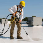maintain commercial roof, commercial roof cleaning, roof membrane maintenance, roof membrane cleaning, flat roof cleaning tips, TPO roof maintenance, EPDM roof care, commercial roofing Knoxville TN, roof damage prevention, roof inspection checklist, roof pressure washing, best roof maintenance tips, Litespeed Construction Knoxville, roof mold prevention, how to clean flat roofs