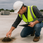 commercial roof drainage inspection, roof drain maintenance checklist, flat roof drainage inspection, commercial roof water pooling, commercial roof drain cleaning, roof drainage slope inspection, commercial building roof drains, roof scupper maintenance, roof gutter inspection, commercial roof maintenance tips, roof drainage compliance OSHA, flat roof drainage best practices, stormwater roof drainage inspection, roof drainage inspection Knoxville, roof drainage inspection cost
