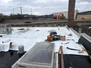 commercial roof leak repair Knoxville, EPDM membrane roof repair, TPO roof over EPDM, flat roof skylight repair Knoxville, commercial skylight leak repair, commercial scupper drain repair, wet insulation commercial roof, ISO insulation board replacement, commercial roof core samples, membrane roof cracks repair, commercial roof water intrusion, low slope roofing Knoxville TN