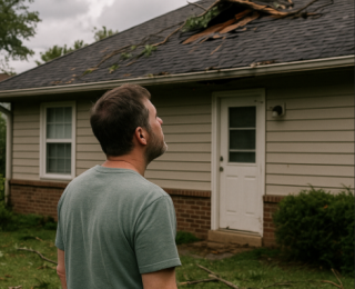 Identify Roof Storm Damage, storm damaged roof inspection, roof storm inspection tips, hail damage roof signs, ground level roof inspection, Knoxville roofing experts, roof damage from wind, emergency roof repair Knoxville, post-storm roof inspection guide, signs of roof damage after storm, professional roof inspection Knoxville, shingle storm damage, roof granule loss signs, roofing company Knoxville TN, storm damage roofing repair, insurance roof claims Knoxville