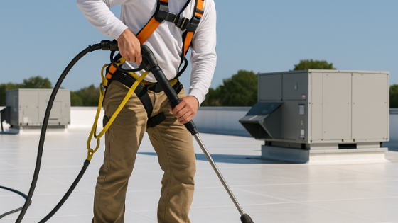 maintain commercial roof, commercial roof cleaning, roof membrane maintenance, roof membrane cleaning, flat roof cleaning tips, TPO roof maintenance, EPDM roof care, commercial roofing Knoxville TN, roof damage prevention, roof inspection checklist, roof pressure washing, best roof maintenance tips, Litespeed Construction Knoxville, roof mold prevention, how to clean flat roofs
